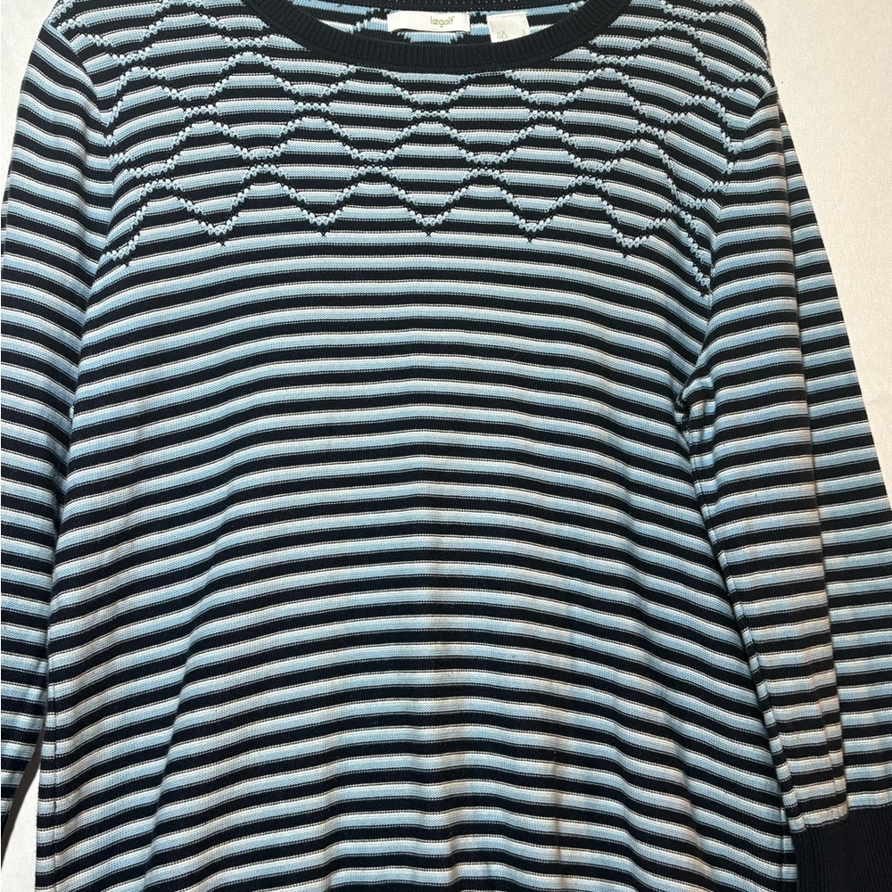 Liz Claiborne Vintage Liz Gold Blue and White Striped Long Sleeve Top